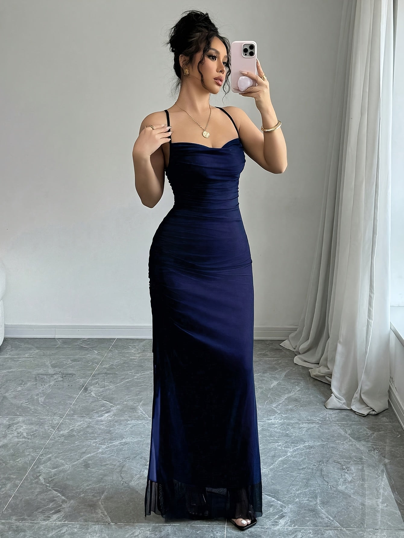 Robe de soirée élégante dos nu pour femme - Robe de cérémonie extensible pour événements formels et occasions spéciales au quotidien - Lavable en machine, mode polyvalente, tissu très élastique, détails en double maille