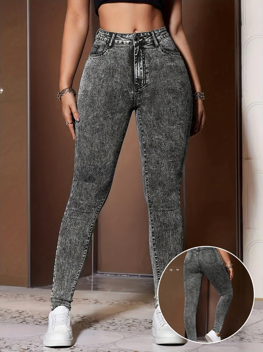 Jean stretch taille haute pour femme, mélange de polyester, coupe décontractée, taille élastiquée, braguette zippée, style printemps/été