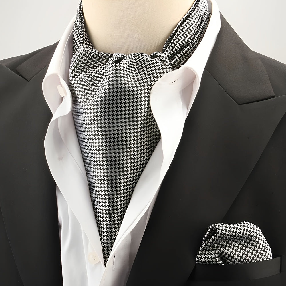 2pcs Ascot Homme – Écharpe et Pochette Style Rétro Britannique pour Mariages et Événements, Motifs Pois/Paisley/Fleur