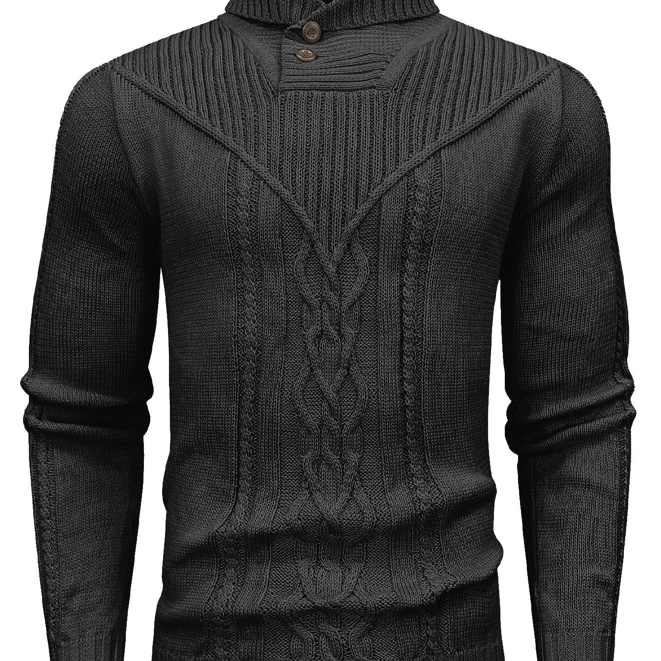 Men's High Collar Warm Knit Sweater - Stretchy Fashion Ribbed Pullover, Elegant Gentleman Cardigan