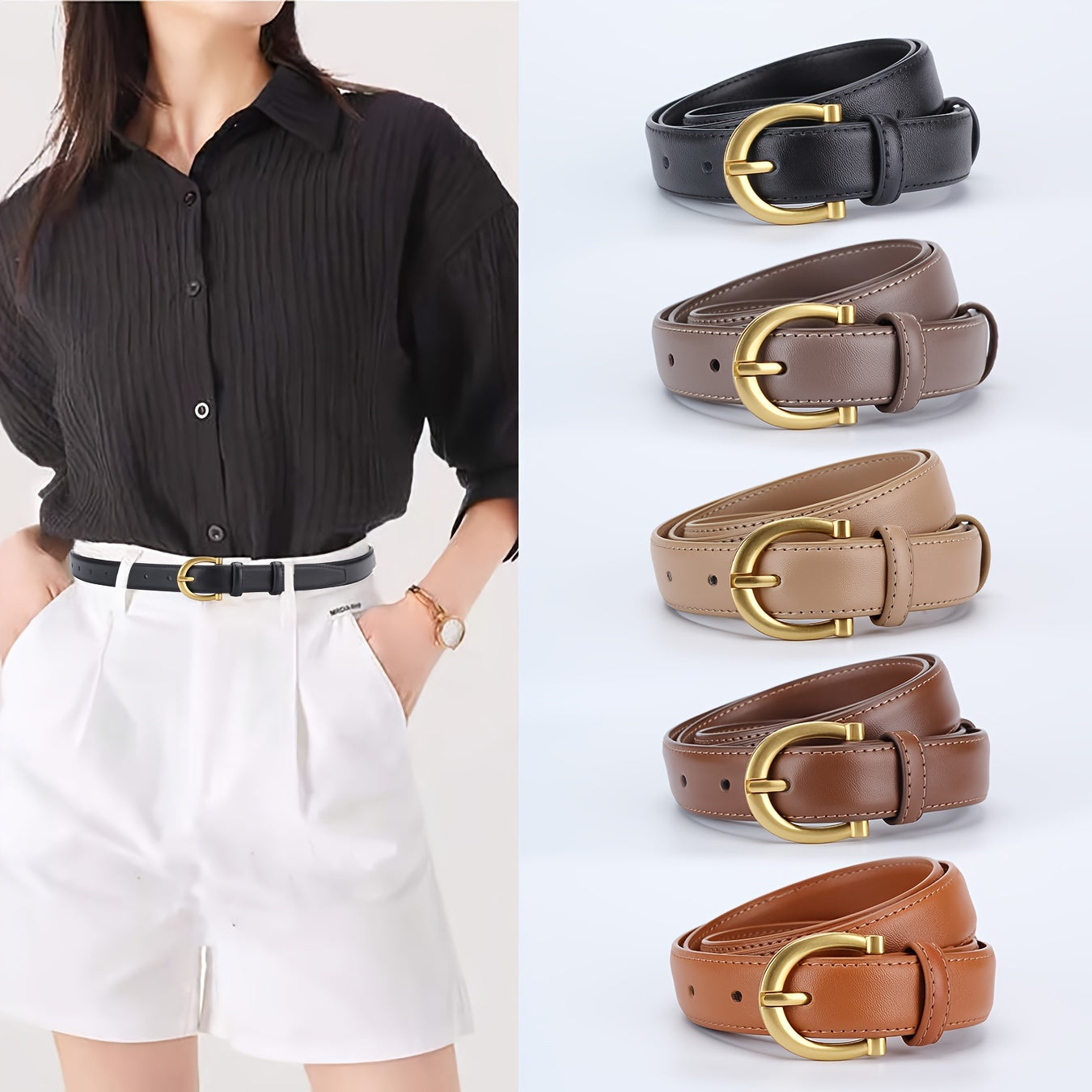 Ceinture à deux couches en cuir véritable pour femmes – Douce, résistante aux fissures, polyvalente pour jeans et robes, livrée dans un coffret cadeau élégant (taille unique : tour de taille 70,1 cm à 93,98 cm)
