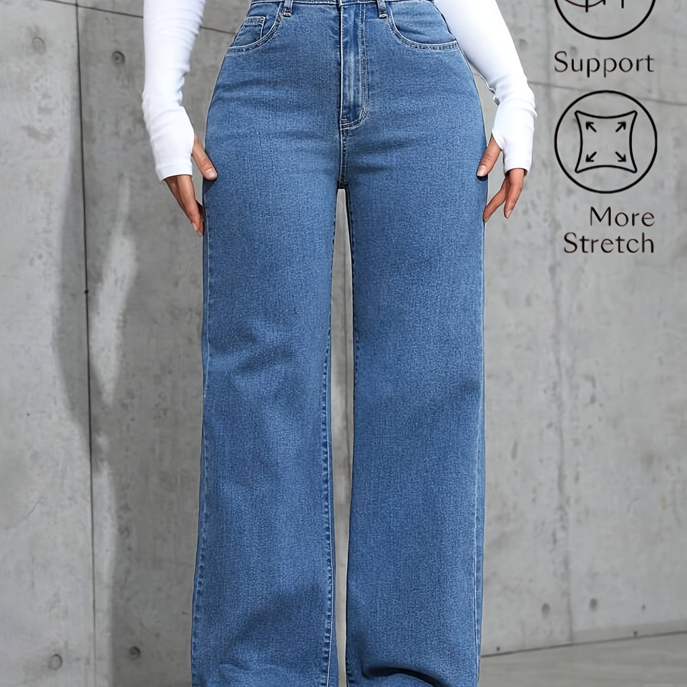 Jeans Femme Taille Haute – Coupe Large, Denim Bleu Clair Lavé, Extensible et Confortable, Pantalon Décontracté à Boutons, Polyvalent Toutes Saisons, Tissu Durable