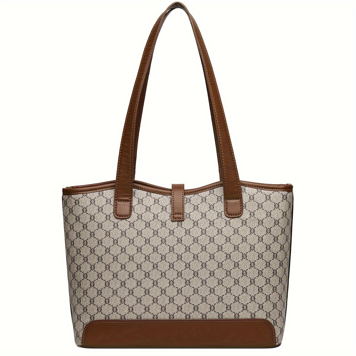 Sac cabas grande capacité pour femme – Café et gris, ferrures dorées, fermeture éclair, anses solides, bandoulière détachable, élégant pour travail et voyage
