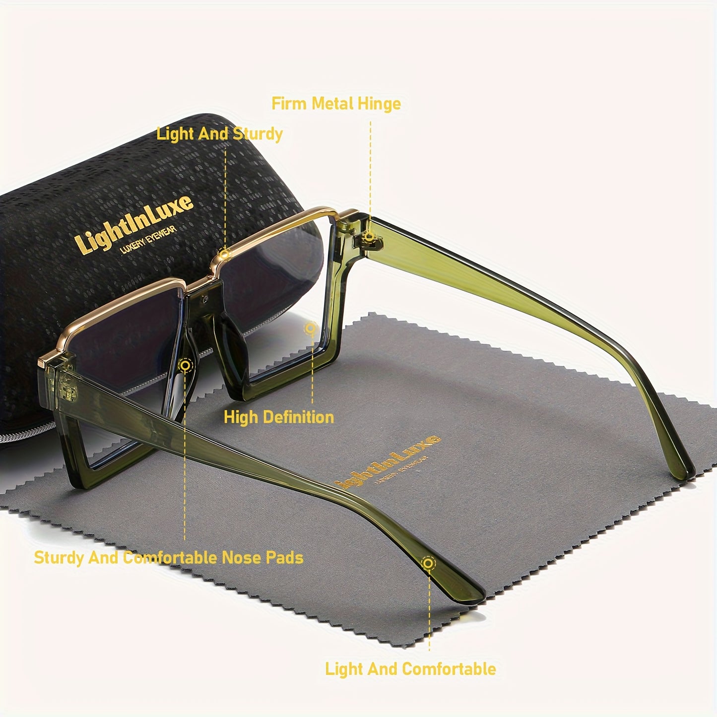 Lightinluxe Unisex Fashion Semi-Rimless Transparent Eyewear, Casual Square Clear Eyeglasses