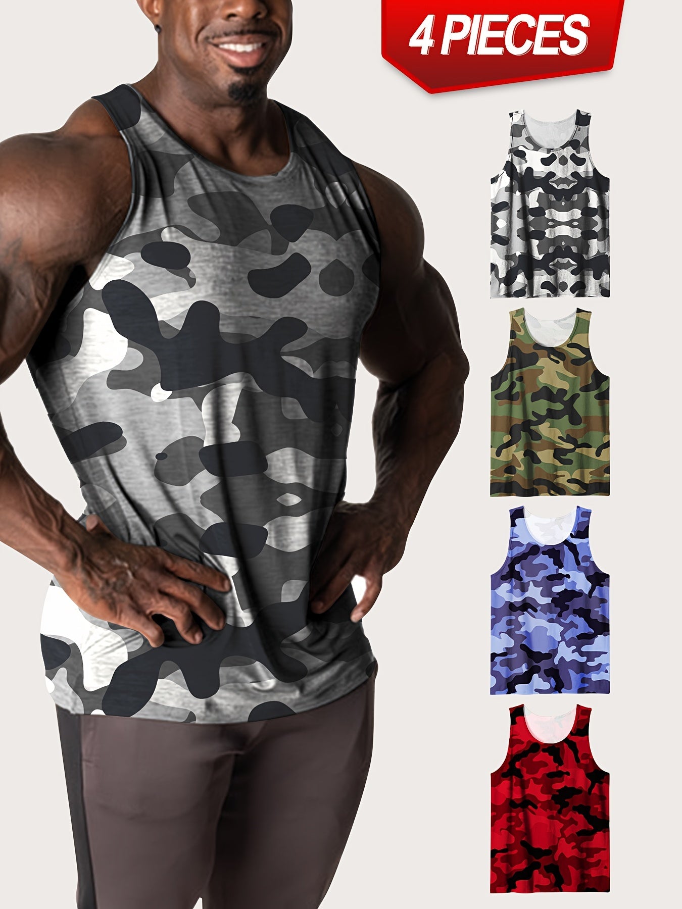 Lot de 4 Débardeurs Homme Grande Taille – Camouflage