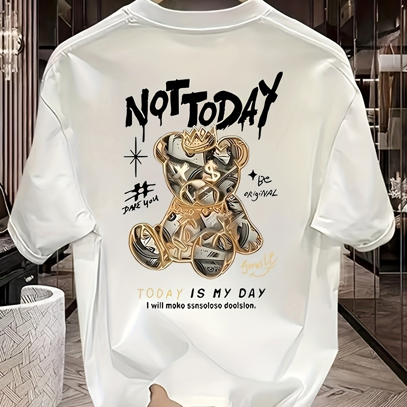 Men'S Heavyweight Cotton Oversized T-Shirt - NOT TODAY Graphic Streetwear Tee, Loose Fit Crewneck Shirt for Everyday & Formal Outfits - Urban Fashion Top for Teens & Adults, Casual Wear, Bold Lettering, Soft Fabric, Short Sle