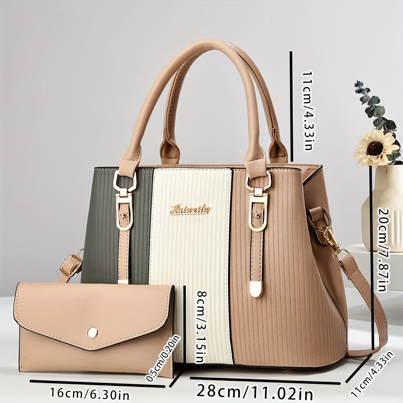 Set de Sacs Femme à la Mode, Motif Lettres, Color Block Haut de Gamme, Sac à Bandoulière et Sac Bandoulière Croisée, Set Cadeau Polyvalent