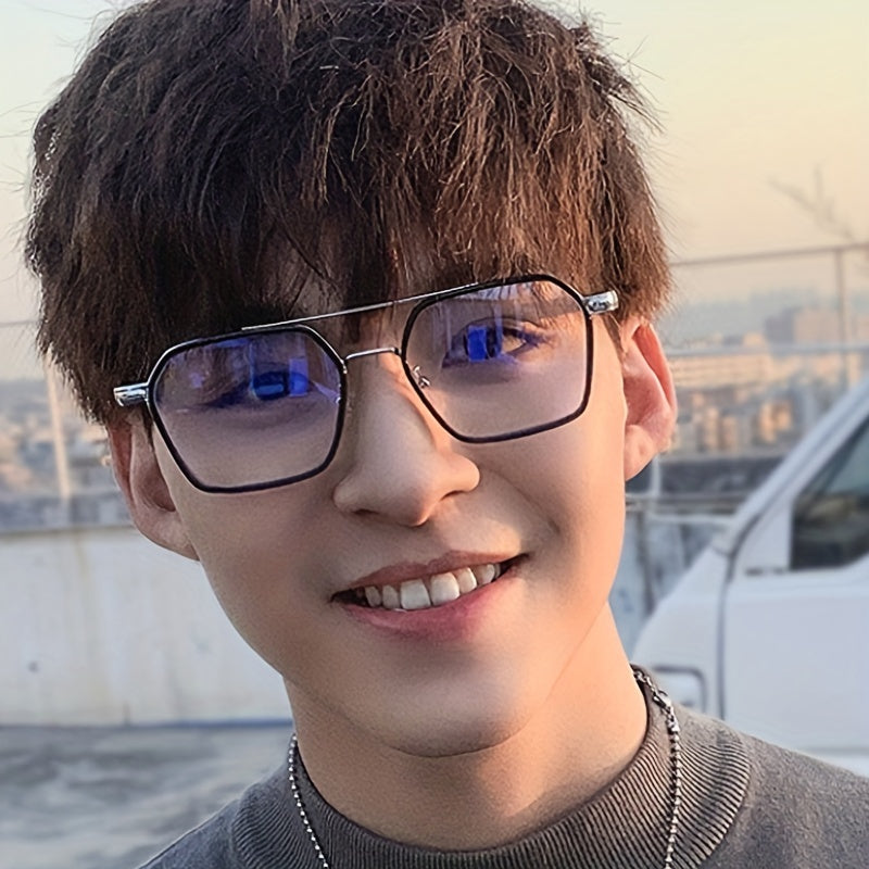 1pc TERNICOL Vintage Style Full Rim Glasses, Anti Blue Light PC Lens, Polycarbonate Frame, Fashionable Flat Light Eyewear with Case, Unisex for Photography & Street Fashion,Protect Against Blue Light from Computers and Electr