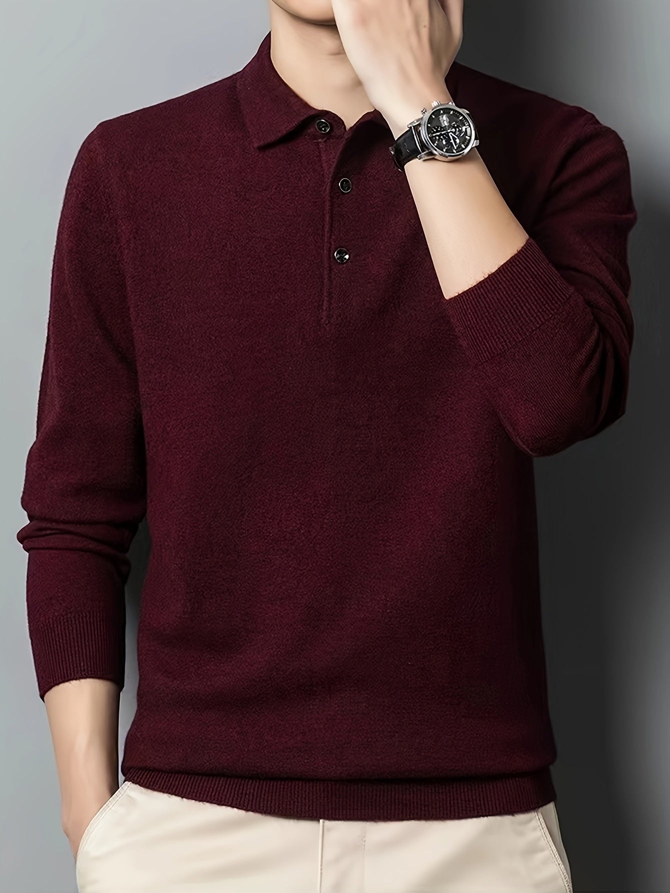 2024 New Cross-Border Men'S Polo Collar Button Knitted Sweater (Men'S Warm Top)