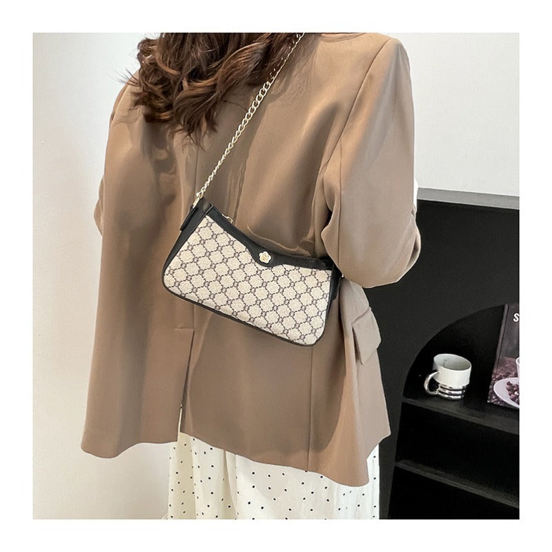 Sac bandoulière vintage femme – style européen, noir rétro, métal doré, bandoulière détachable, fermeture éclair, léger, parfait pour soirées et usage quotidien, aspect luxe, sans entretien nécessaire