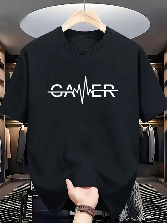 Men'S Casual Graphic T-Shirt - "GAMER" Print, with Lettering, Short Sleeve, Round Neck, Lightweight & Breathable for Summer, Perfect for Casual Attire, Everyday Tshirt | Bold Graphic Tee | Comfortable Fit