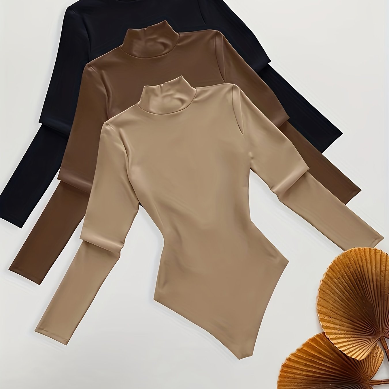 T-shirt Femme Élégant Manches Longues - Tissu Doux Extensible, Col Montant Slim pour Tenues Quotidiennes et Formelles, Polyvalent Printemps/Automne, Bureau, Soirée, Casual