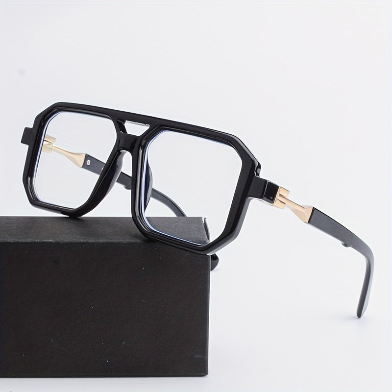 Coolyiyou Fashion Retro clear Double Bridges Square Glasses for men women Flat Light glasses fashion glasses, Ideal Choice for Protect against blue light from computers and electronic devices, Gifts with Case, Cloth