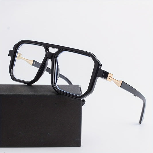 Coolyiyou Fashion Retro clear Double Bridges Square Glasses for men women Flat Light glasses fashion glasses, Ideal Choice for Protect against blue light from computers and electronic devices, Gifts with Case, Cloth