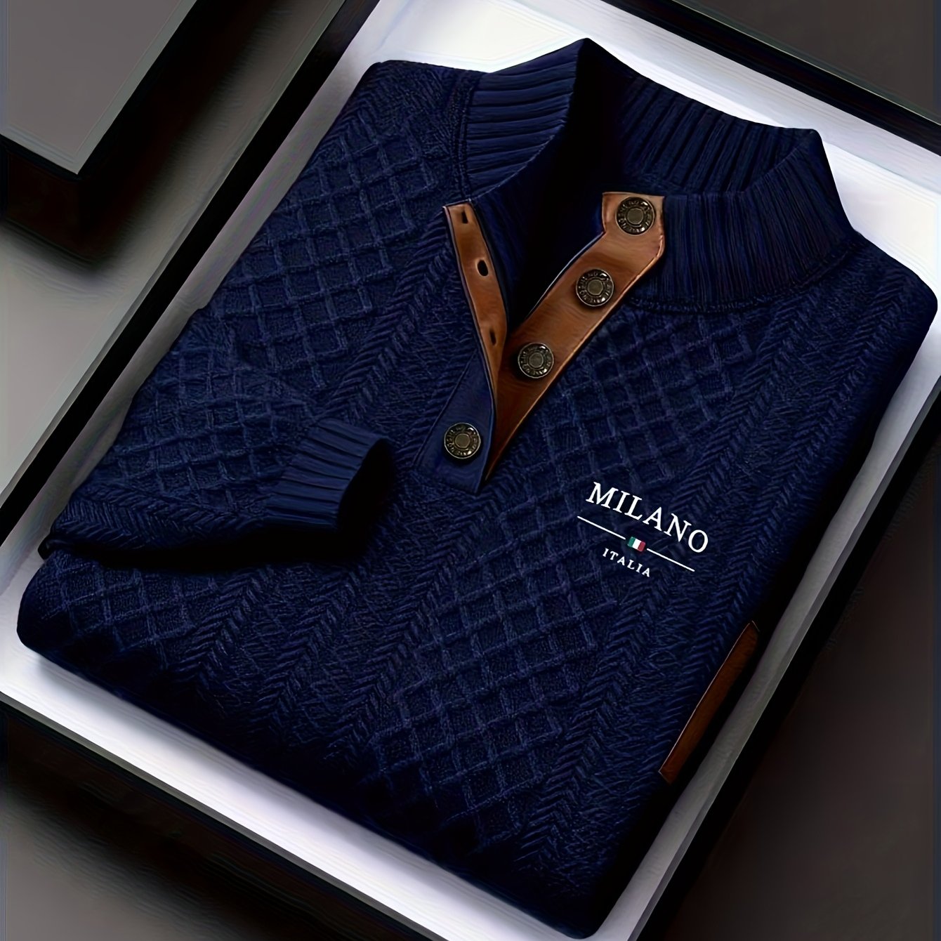 Men'S Jacquard Knit Sweater for Autumn And Winter, a Mature And Stylish Pullover with a Stand-Up Collar, Perfect for Halloween Outfits. This Top Features Jacquard Patterns with Contrasting Colors at The Neckline And Elbow Pat