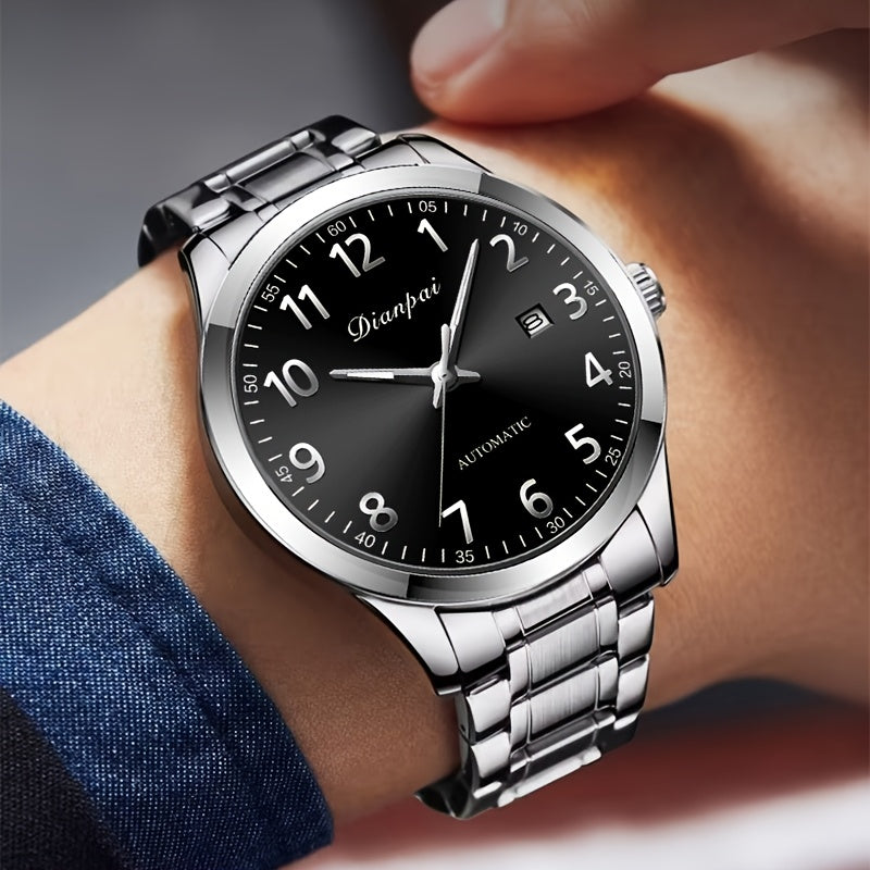 Montre Mécanique Automatique Homme – Avec Calendrier et Aiguilles Luminescentes, Acier Inoxydable, Montre de Luxe pour Tenue Business & Décontractée, Lunette Stylée, Sans Batterie