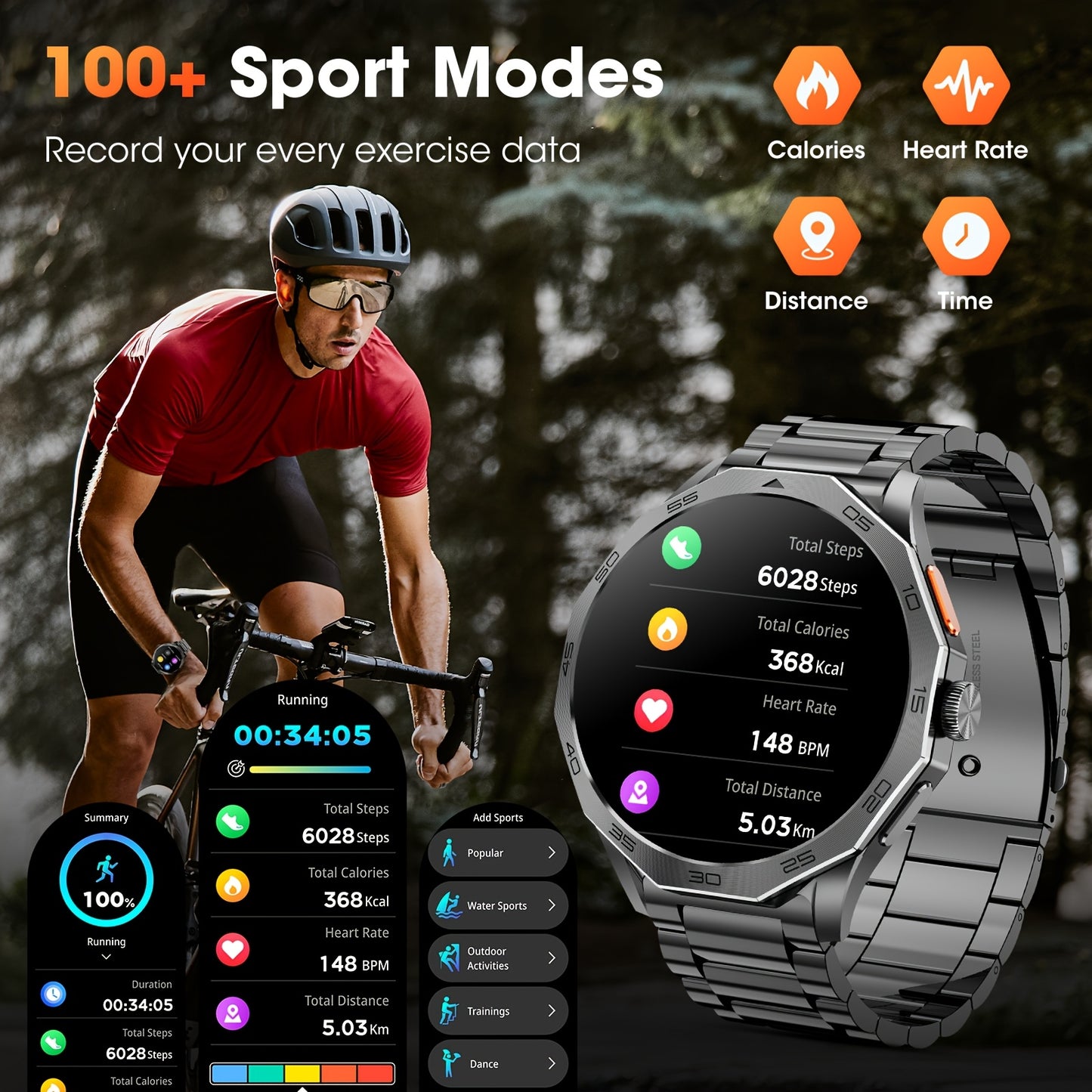 Montre Connectée Homme & Femme – Écran Tactile HD 1,75", Appels (Répondre/Appeler), Modes Sport, Multi-Cadrans, Compatible iPhone & Android, Suivi Santé, Assistant Sport, Design Élégant