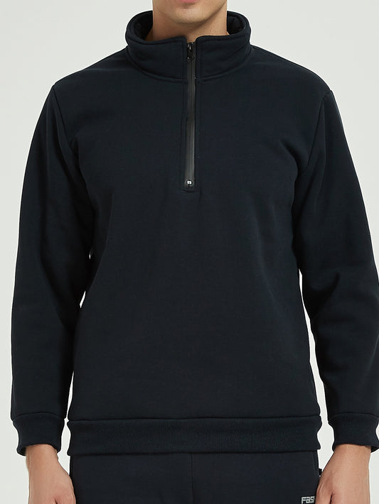 Sweat-shirt homme à col montant avec zip – coupe large et décontractée, tendance automne/hiver, doublure polaire, épais et chaud, grande taille, vêtement d’extérieur, tenue casual, streetwear, sweat-shirt tendance