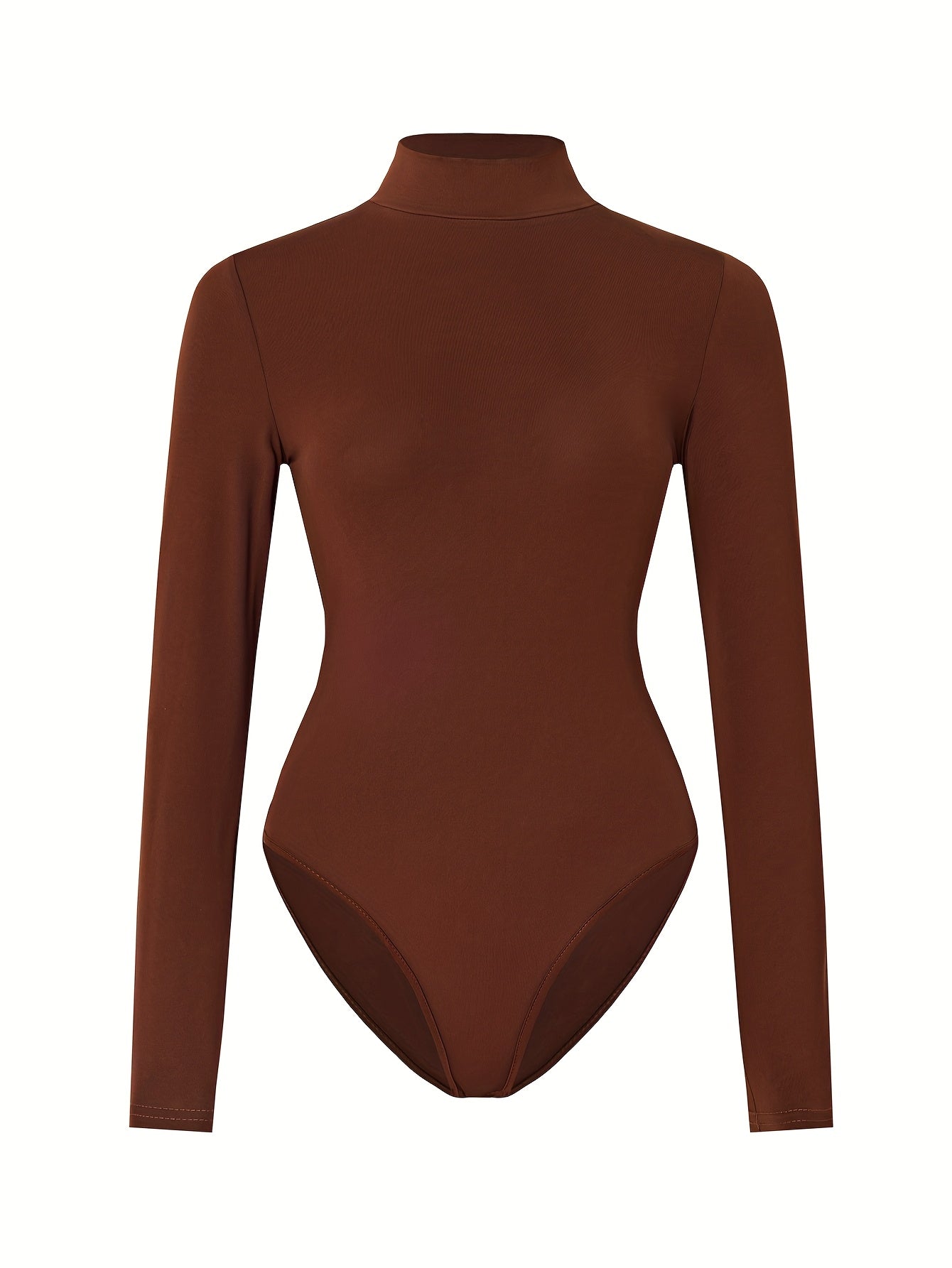 Lot de 3 hauts femme – col montant, manches longues, coupe slim, t-shirts extensibles semi-transparents, noir, marron et blanc, essentiels pour superposition casual, design minimaliste, confortables et polyvalents