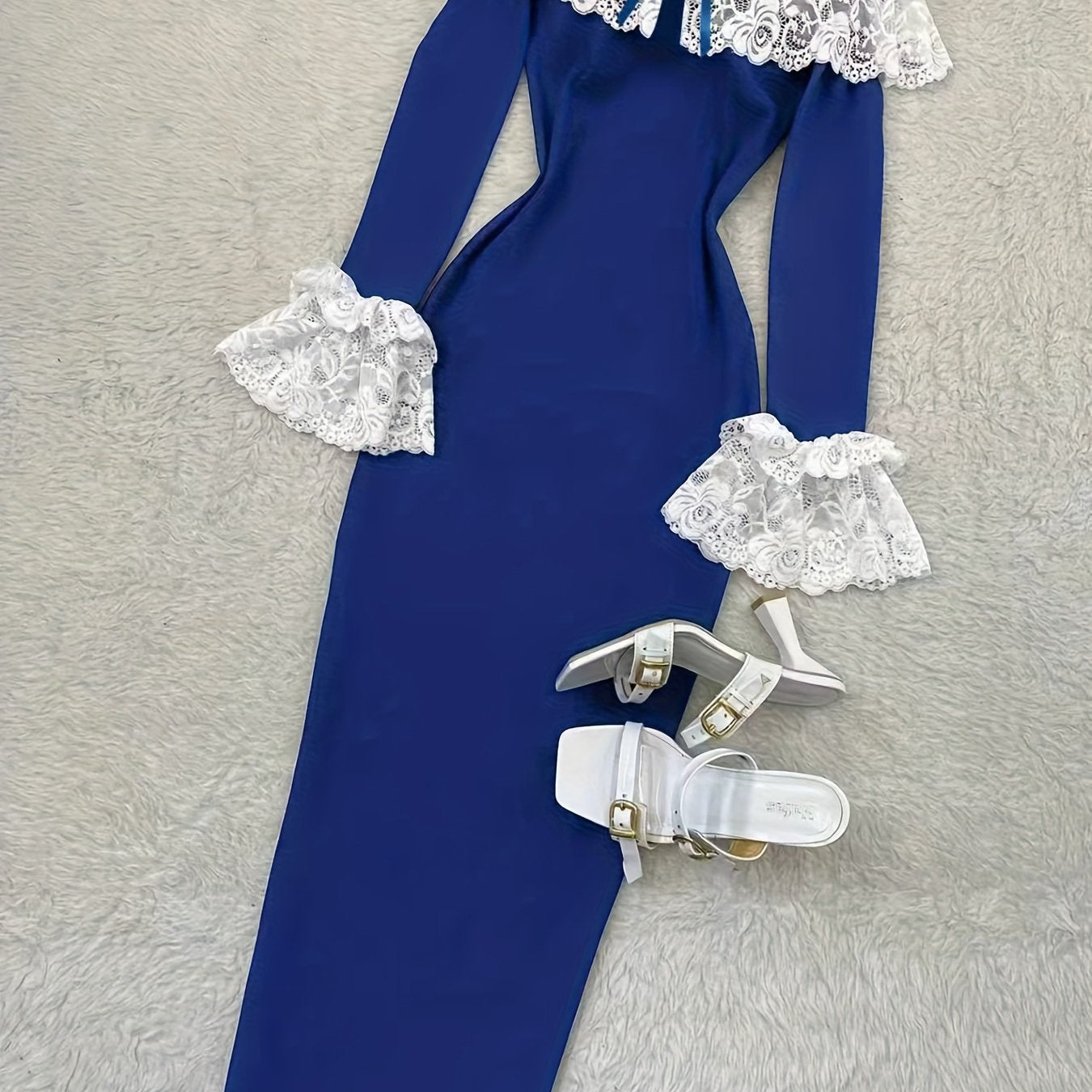 Elegant Off-the-Shoulder Lace-Trimmed Dress | Fitted Waist, Versatile for Parties, Dates, Birthdays, Valentine's, Weddings, Vacations