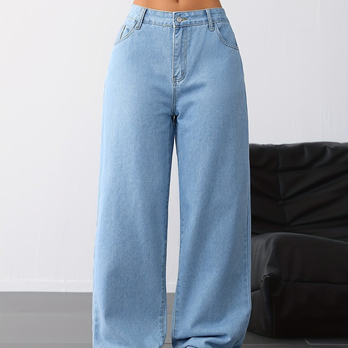 Jeans Femme Jambe Droite Bleu Clair Denim Effet Usé Non Extensible Toute Saison Décontracté Streetwear