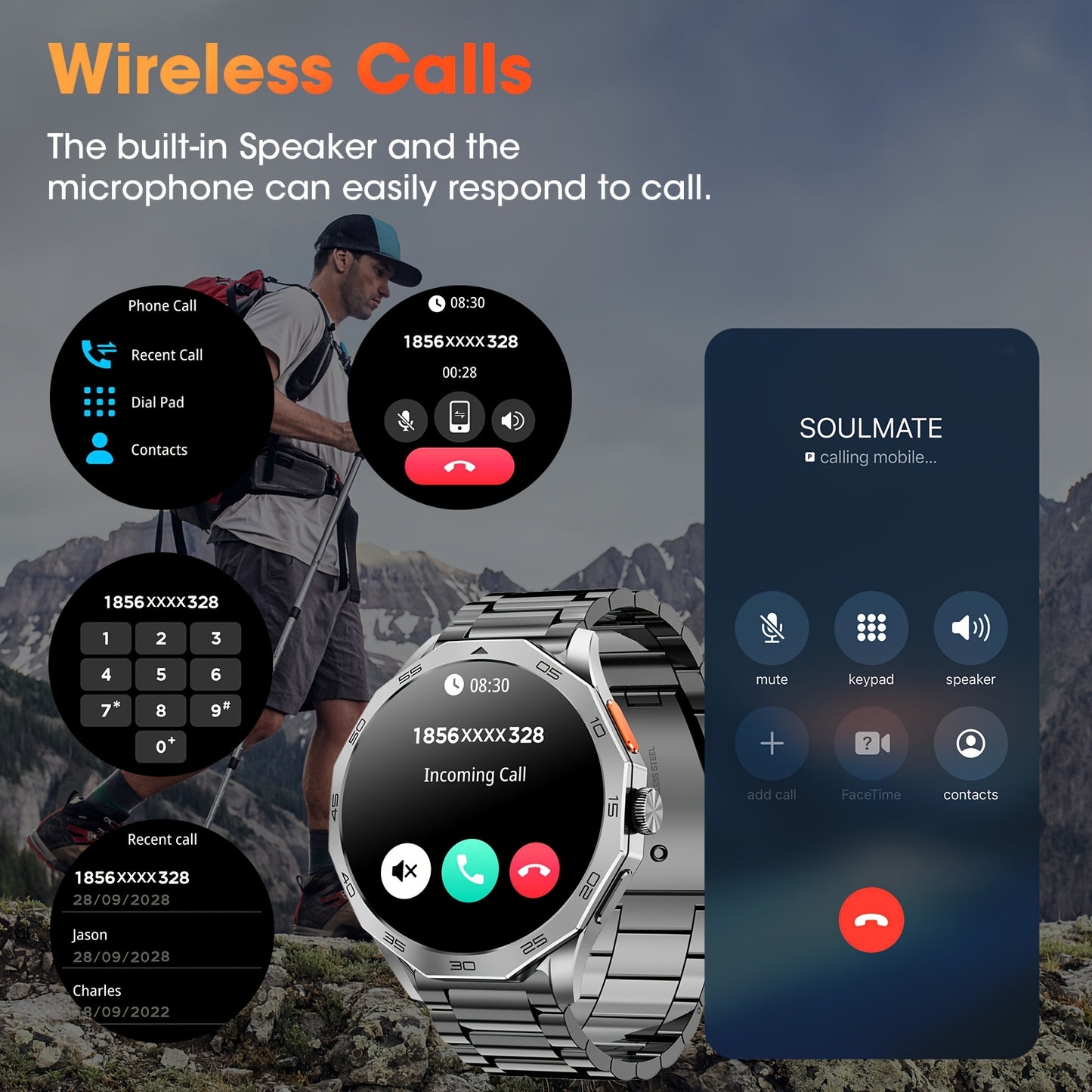 Montre Connectée Homme & Femme – Écran Tactile HD 1,75", Appels (Répondre/Appeler), Modes Sport, Multi-Cadrans, Compatible iPhone & Android, Suivi Santé, Assistant Sport, Design Élégant