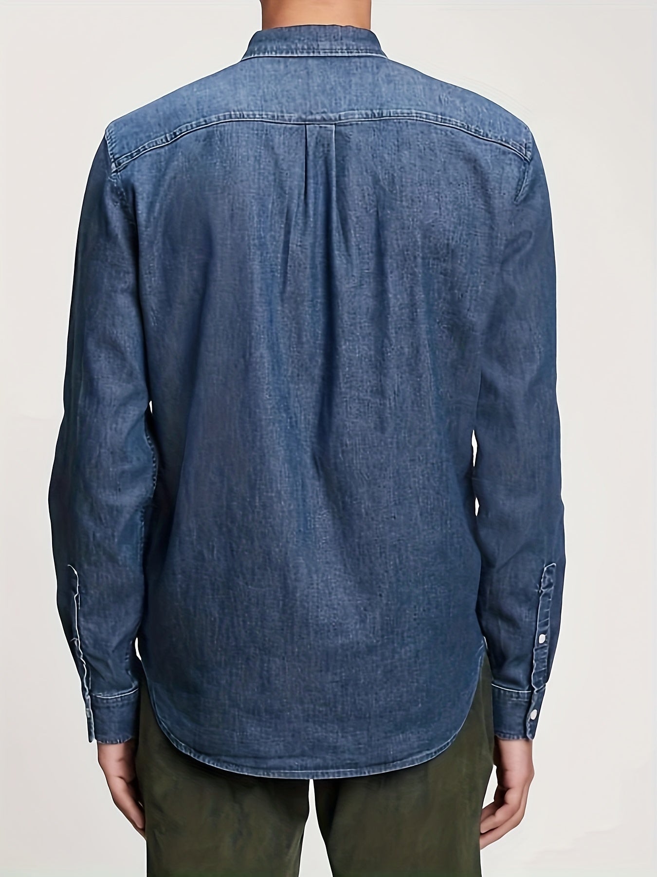 Plus Size Men's Solid Denim Shirt For Spring Fall, Casual Fashion Long Sleeve Shirt