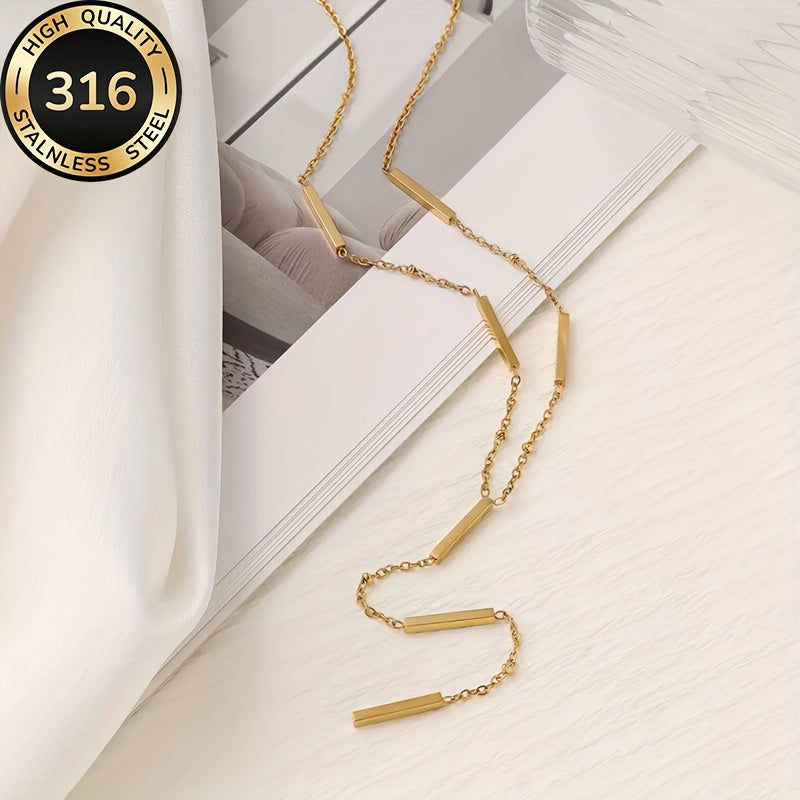 Collier Femme Hypoallergénique – Acier Inoxydable en Y avec Perles Riz, Plaqué Or 18K, Pendentif Long à Glands Élégant, Idéal pour Quotidien, Soirées, Halloween, Noël et Cadeaux d’Anniversaire