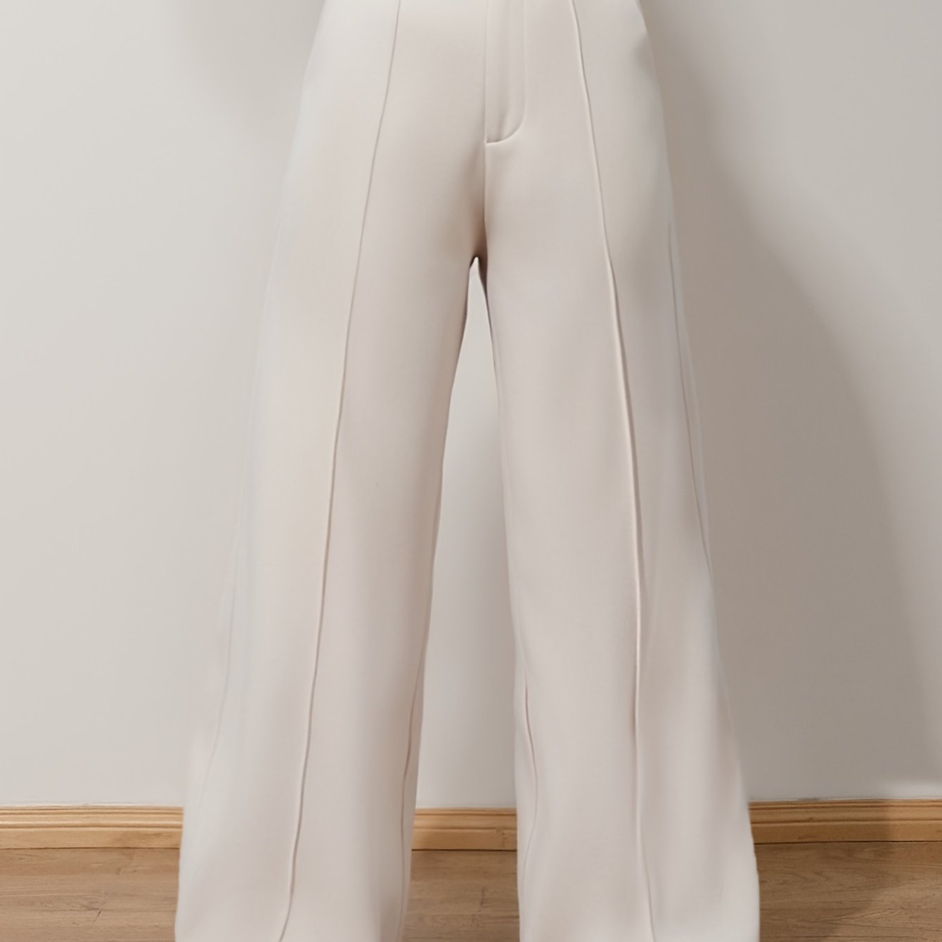 Pantalon Femme Taille Haute – Jambe Large Noir, Fermeture Boutons Sans Ceinture, Bureau et Décontracté, Tous Saisons