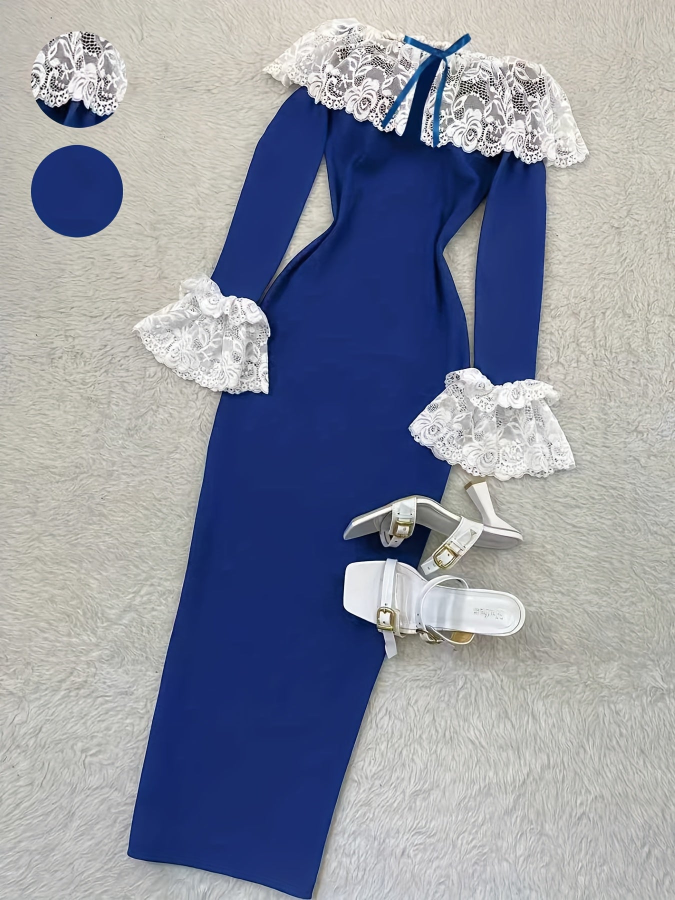 Elegant Off-the-Shoulder Lace-Trimmed Dress | Fitted Waist, Versatile for Parties, Dates, Birthdays, Valentine's, Weddings, Vacations