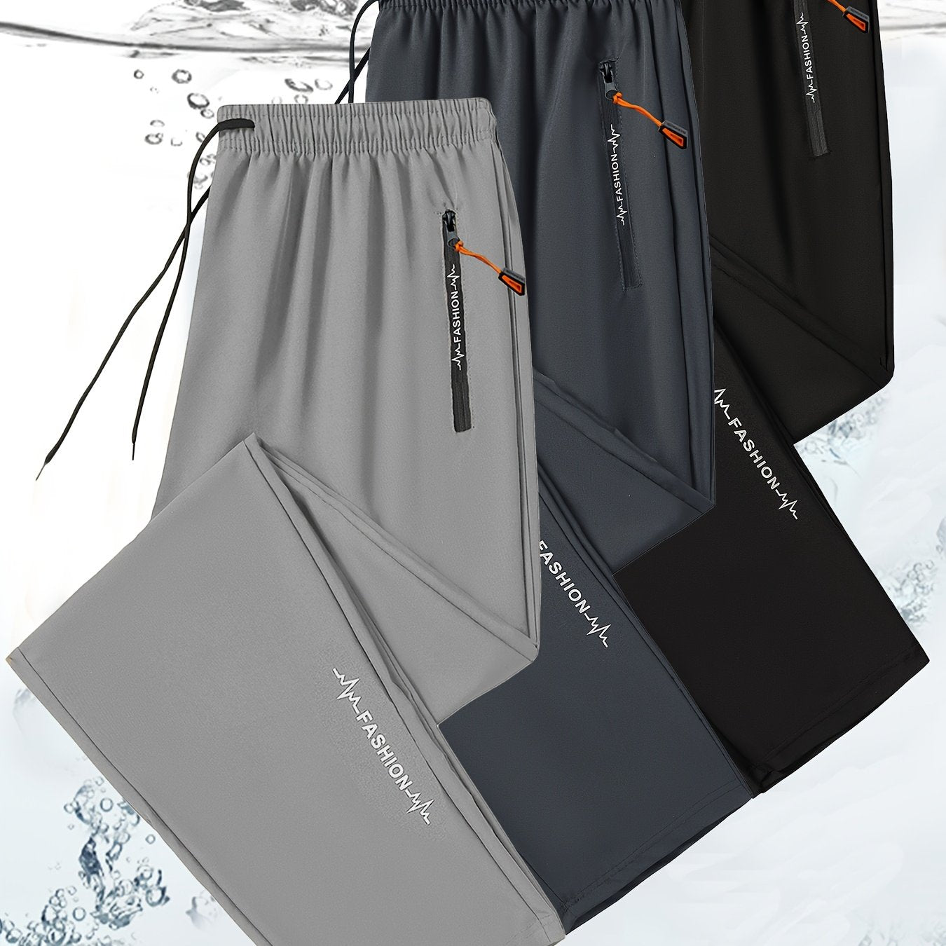 3pcs Pantalons Sport Homme – Tout Saison, Cordon, Poche Zippée, Olive, Gym & Casual