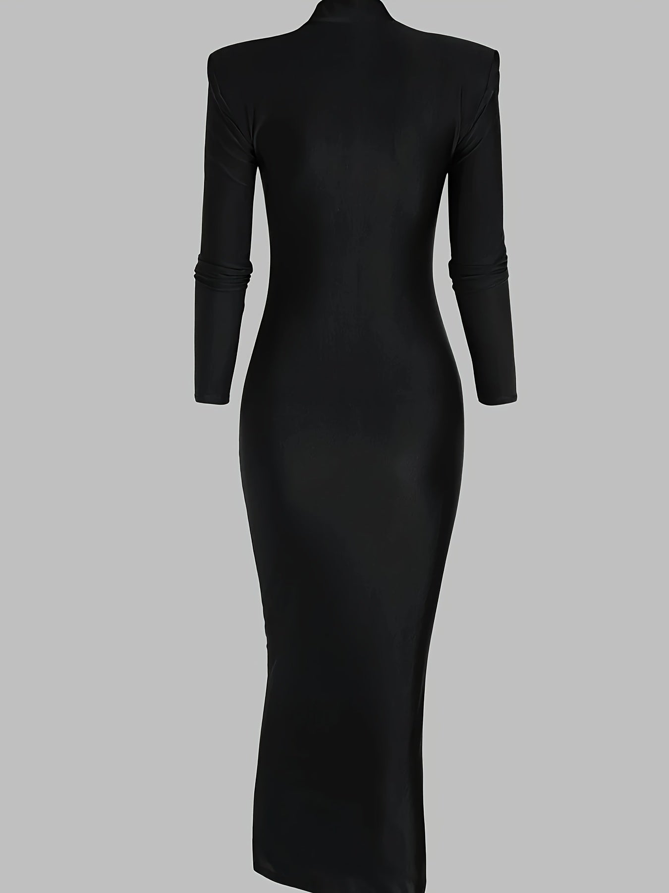 Robe Femme Élégante 1 Pièce en Polyester — Col Rond, Manches Longues avec Épaulettes, Couleur Unie, Tissu Tricot Ajusté, Parfaite pour Printemps/Automne, Robe Longue à la Mode pour Soirées