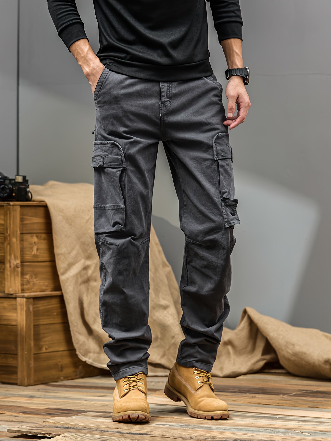 Pantalon cargo robuste pour homme – multi-poches, taille mi-haute, coupe régulière, lavable en machine, idéal travail, voyage et activités outdoor