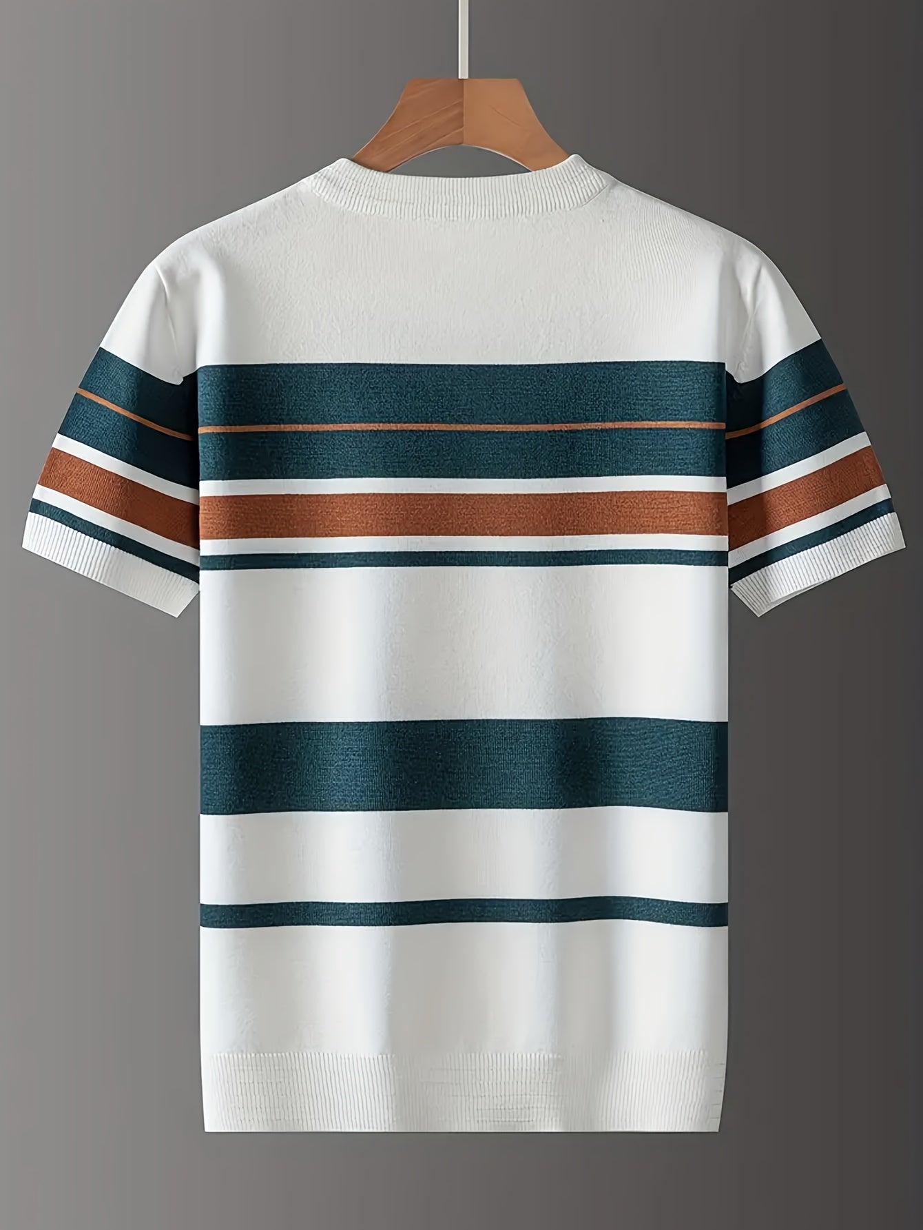 New Men'S Short-Sleeve Knitted T-Shirt for Summer, Trendy Brand with a Round Neck, Stylish Casual Striped Tee, Fashionable Men'S Clothing.