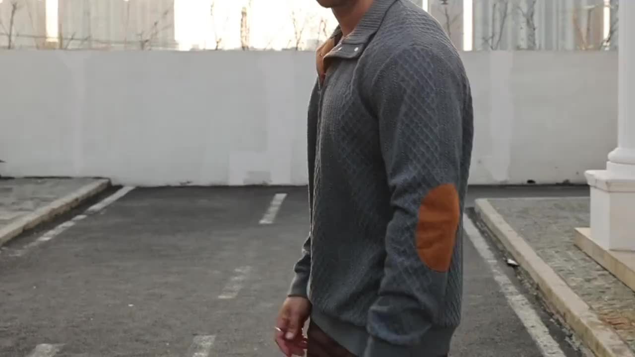 Men'S Jacquard Knit Sweater for Autumn And Winter, a Mature And Stylish Pullover with a Stand-Up Collar, Perfect for Halloween Outfits. This Top Features Jacquard Patterns with Contrasting Colors at The Neckline And Elbow Pat