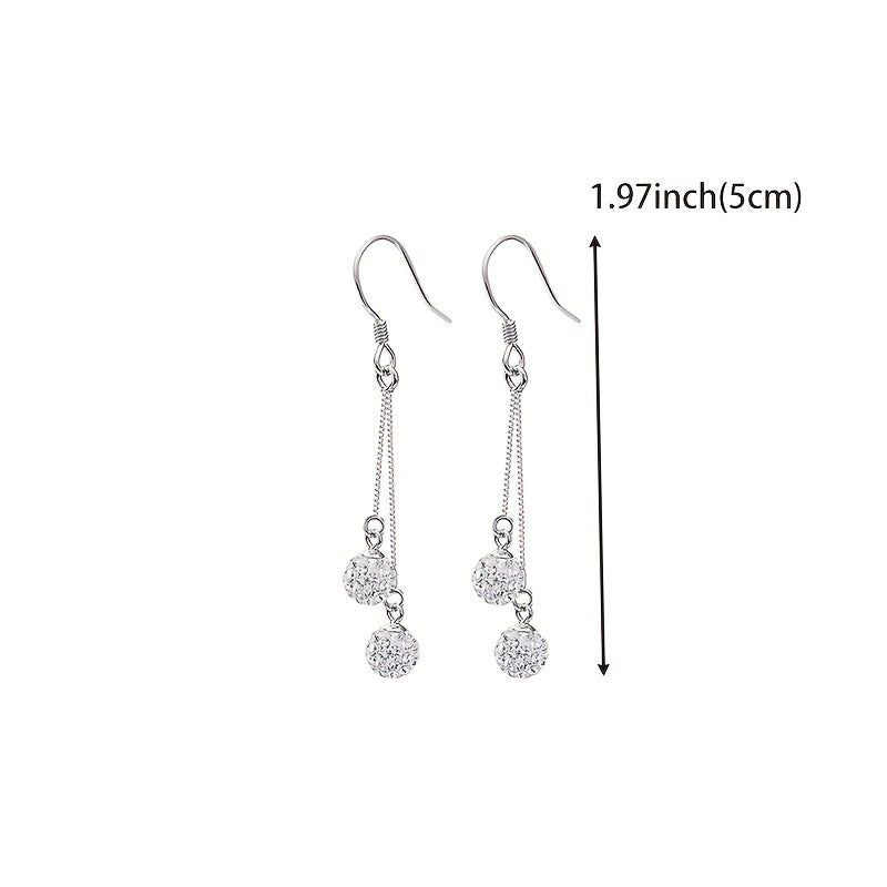 1 paire boucles d’oreilles pendantes pour femmes avec incrustation de 2 perles shamballa design à pompon blingbling en argent S925 accessoire élégant pour un usage quotidien cadeaux festifs mariages fêtes et banquets hypoallergénique