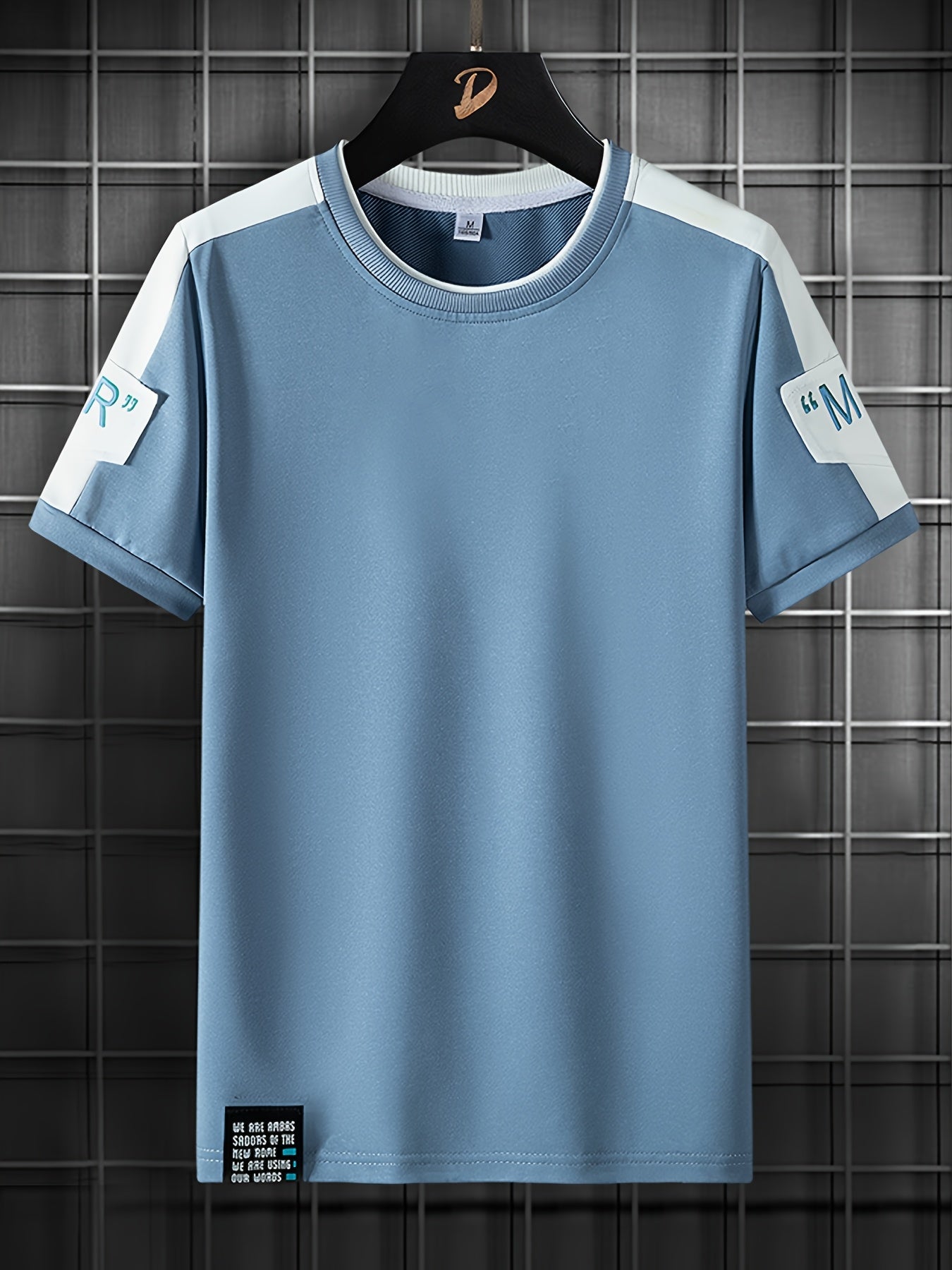 Men's Fashion T-Shirt, Summer Spliced Short-Sleeve Tee for Men, Casual Sporty Round Neck Top with Elastic Breathable Fabric - Versatile Streetwear Gift