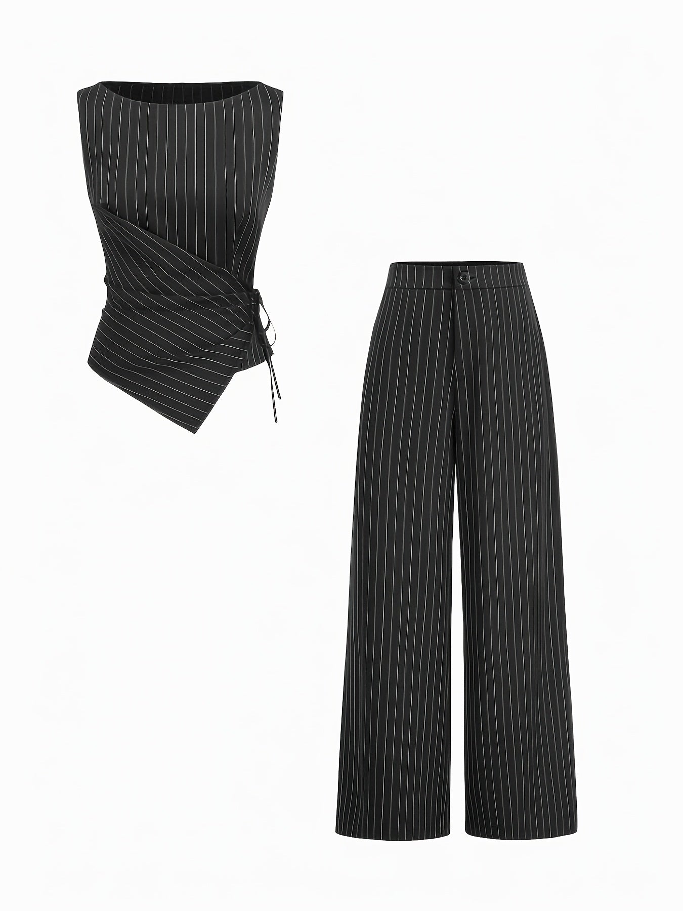 Ensemble deux pièces rayé pour femme, style décontracté chic