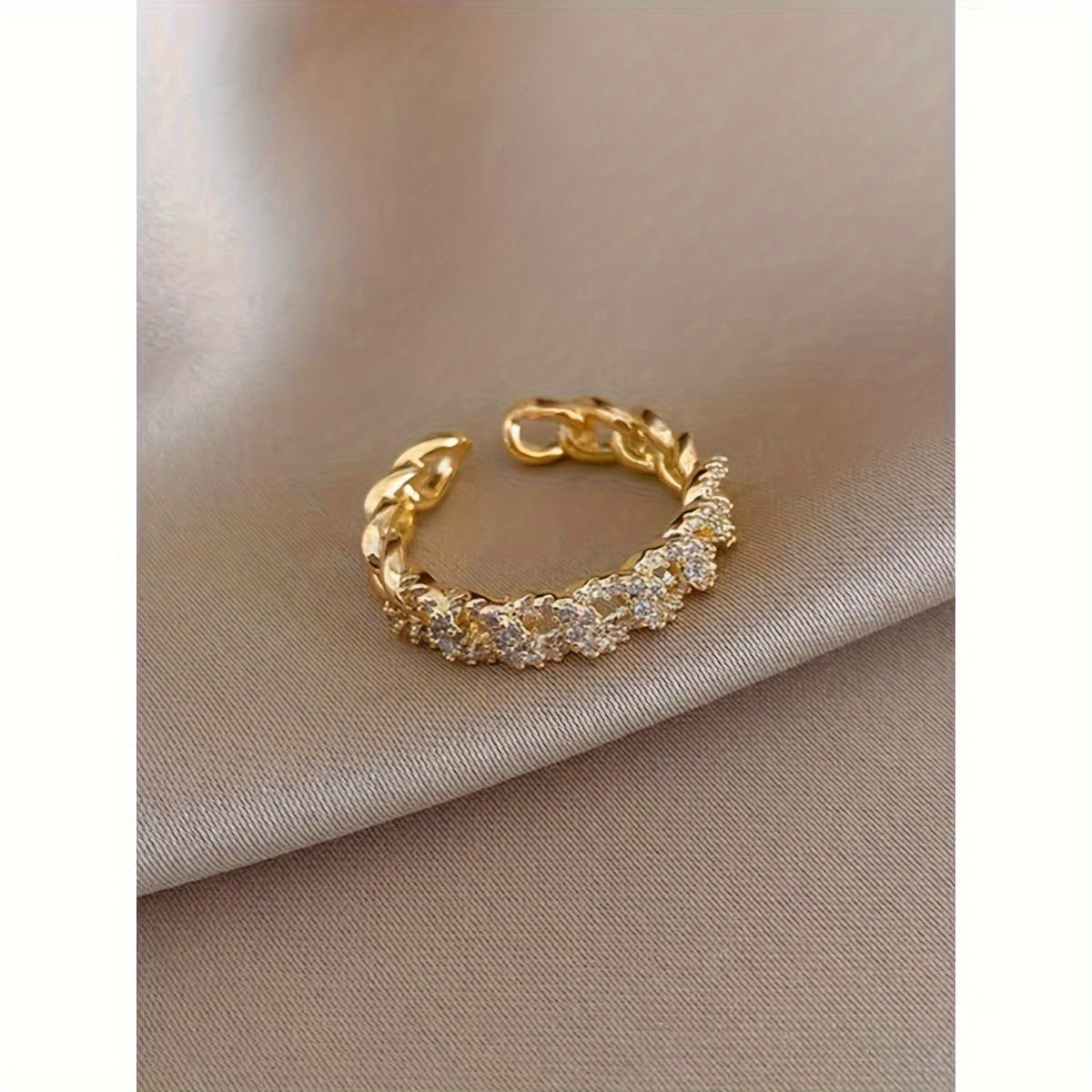 Bague élégante ajustable – chaîne géométrique torsadée avec strass scintillants, acier inoxydable hypoallergénique, parfaite pour usage quotidien et occasions formelles, cadeau idéal pour femme