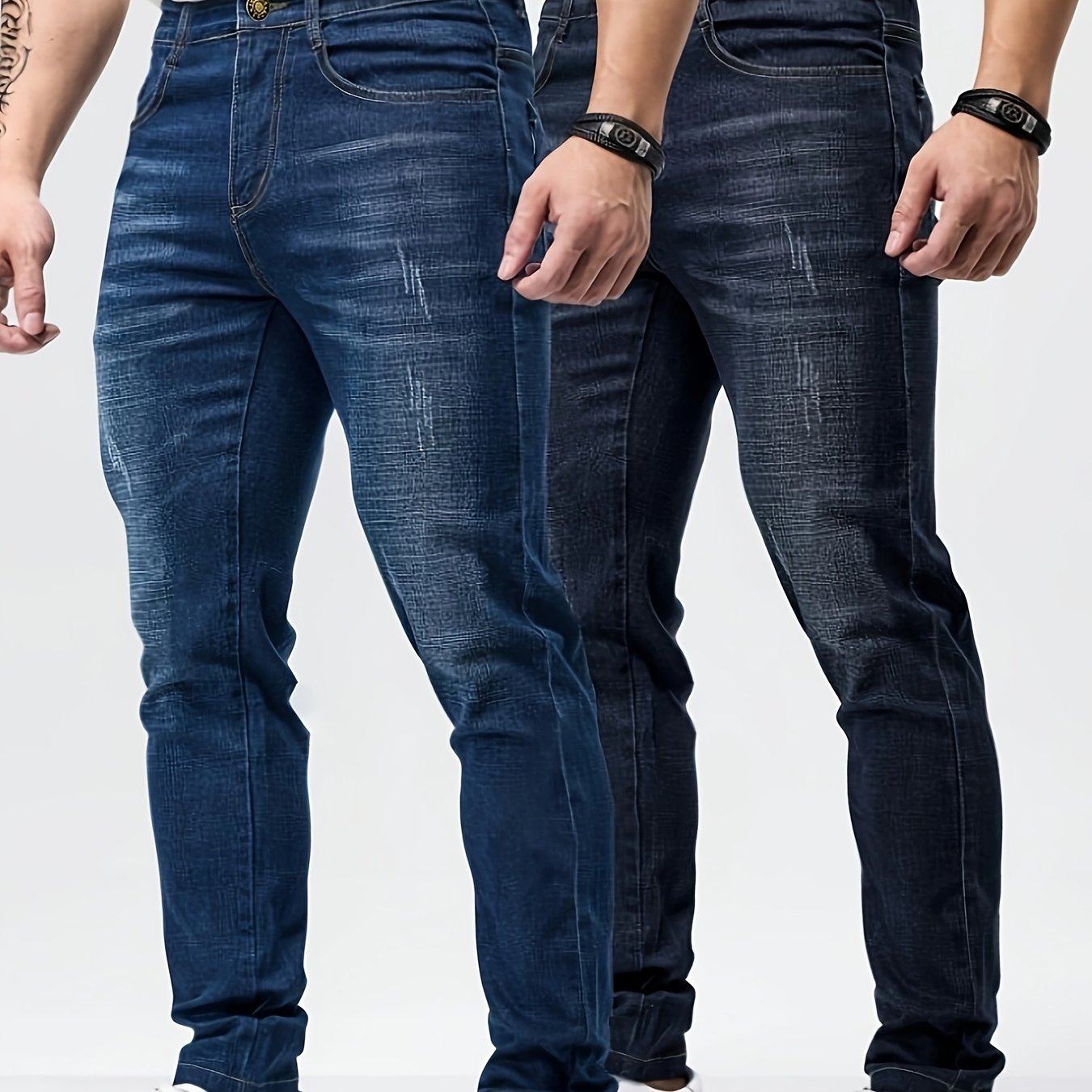 Lot de 2 jeans skinny homme – Style casual, tissu légèrement extensible, couleur unie, longueur normale, toutes saisons avec poches