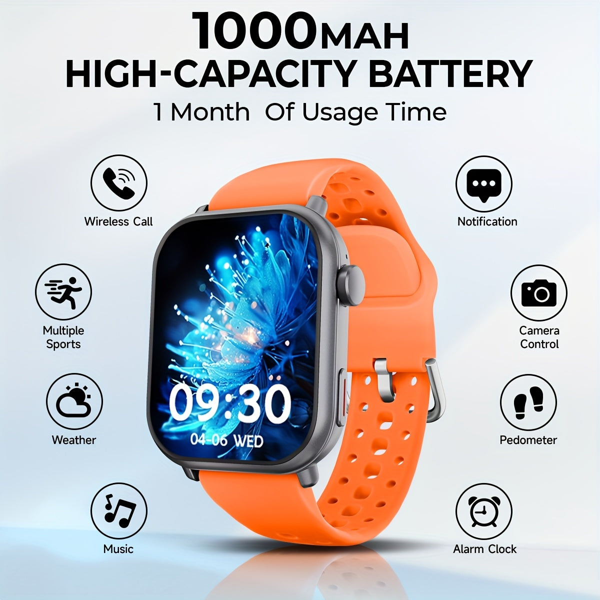 High-Quality Smartwatch with 1000 mAh Battery | 1.83-inch HD Touch Screen, Built-in Speaker, Multiple Sports Modes, Wireless Calls, Message Notifications, Music Player, Compatible with iPhone and Android, Perfect for Gifts