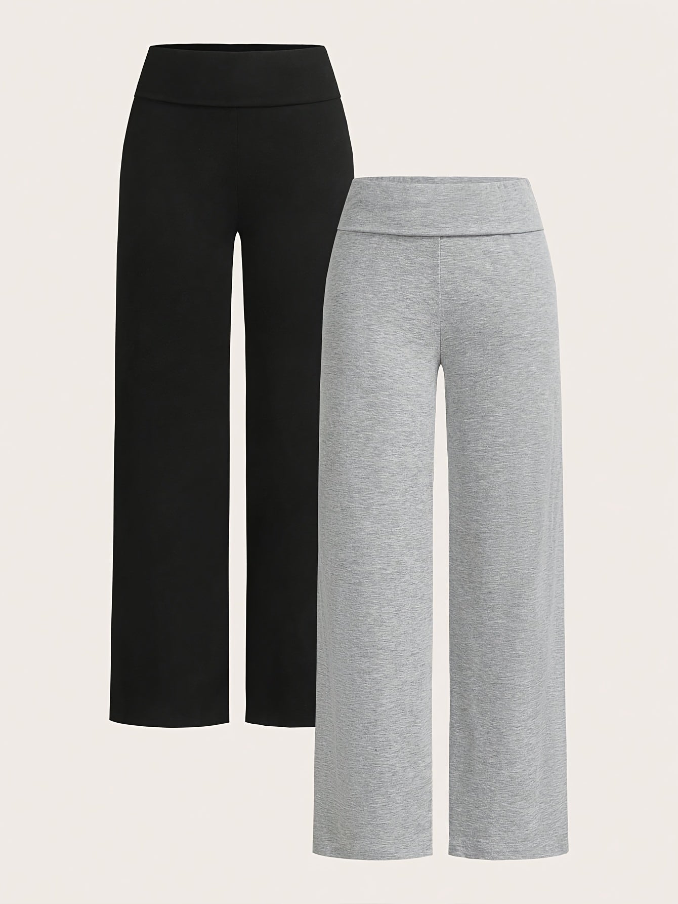 Lot de 2 Pantalons Femme – Taille Haute, Jambe Large Droite, Décontracté et Confortable, Tous Saisons