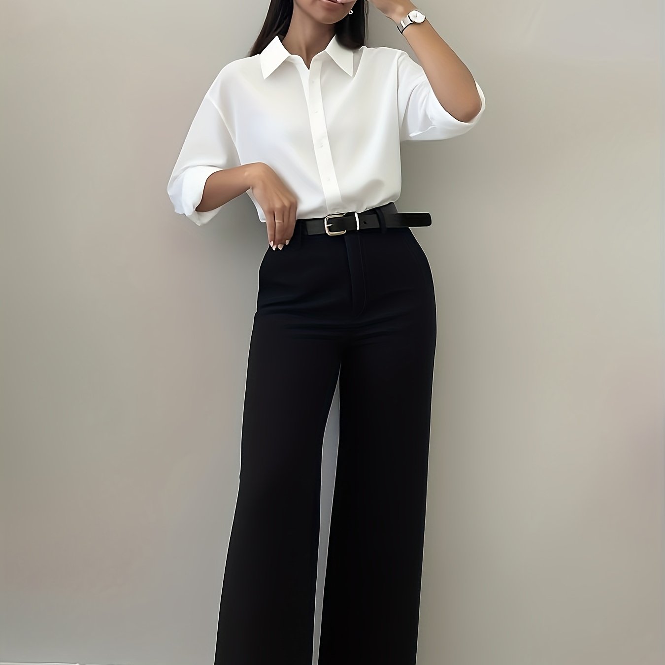 Pantalon Femme Élégant Jambe Large Effilée – Couleur Unie Marron/Noir, Poches, Bureau, Semi-Formel et Soirée, Printemps/Été/Automne