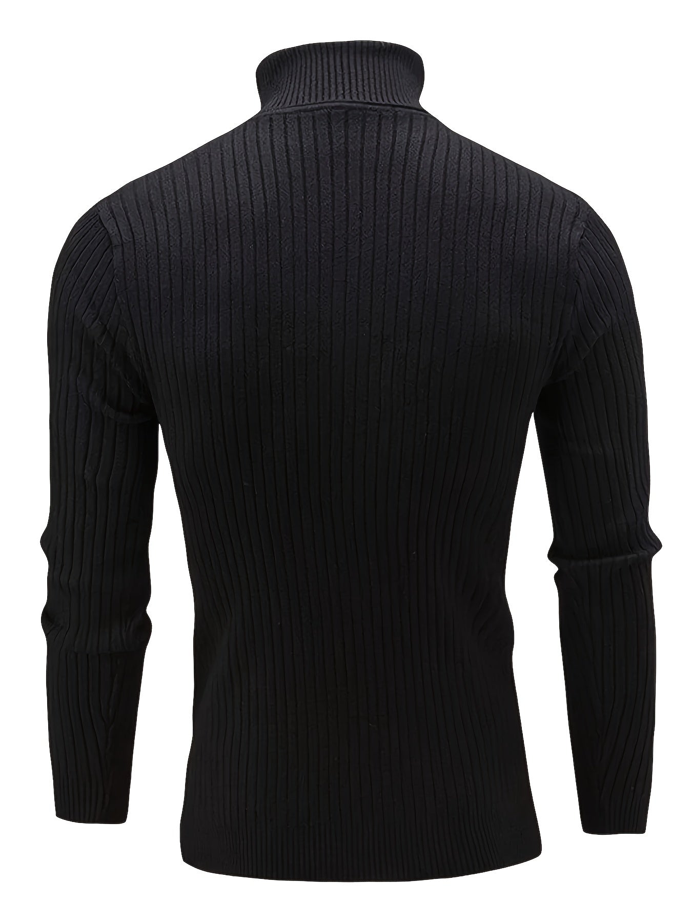 Men's Casual Turtleneck Sweater - Long Sleeve Stretch Knit Pullover, Regular Fit Solid Color Golf & Party Wear, Autumn Winter Wardrobe Essential, Winter Apparel, Academic Style, Ribbed Texture, Cold Weather Clothing, Classic