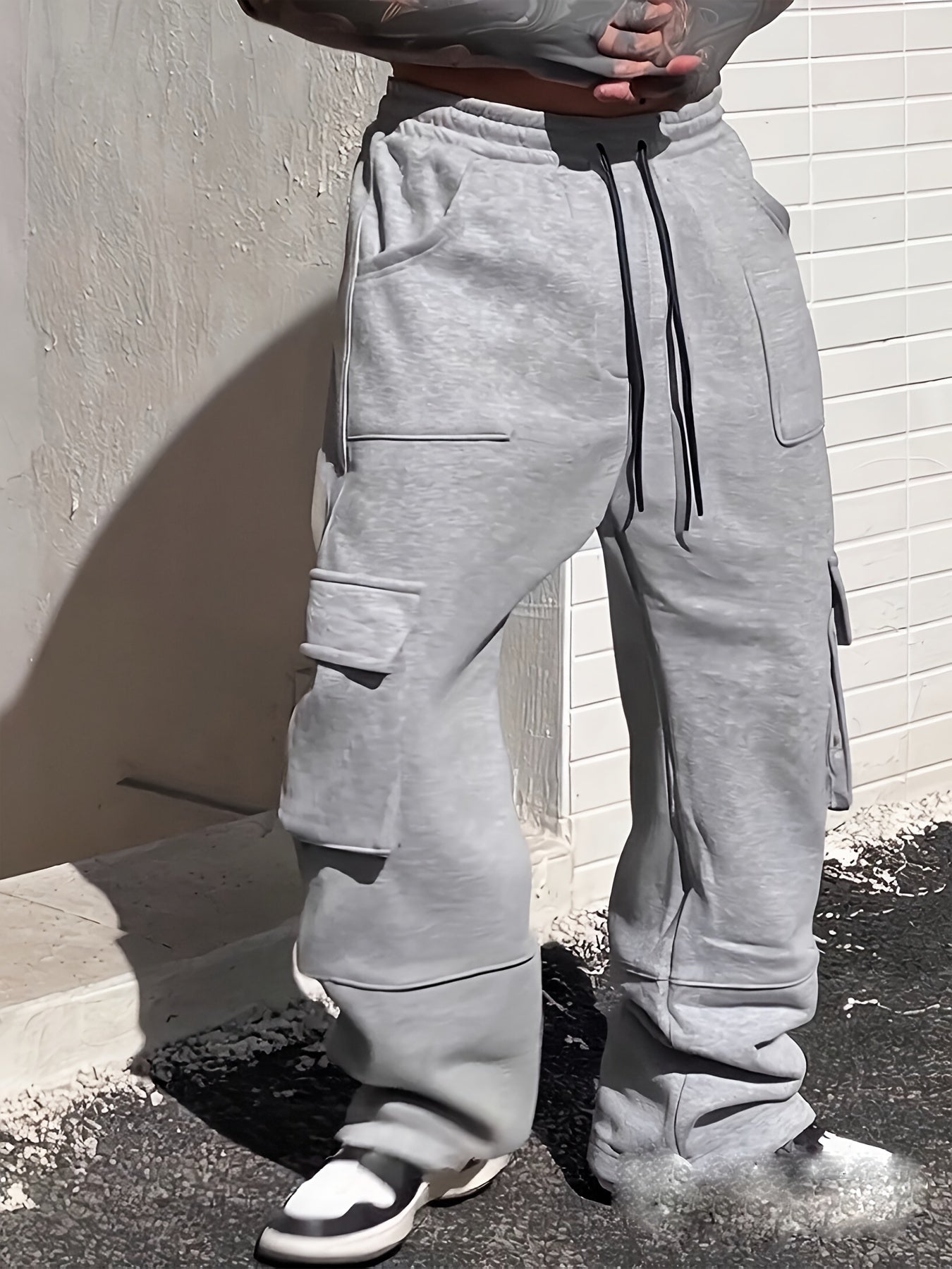 Pantalon cargo robuste pour homme – multi-poches utilitaires, taille à cordon ajustable, coupe ample, idéal travail, extérieur et usage quotidien, toutes saisons (automne/hiver), grande taille