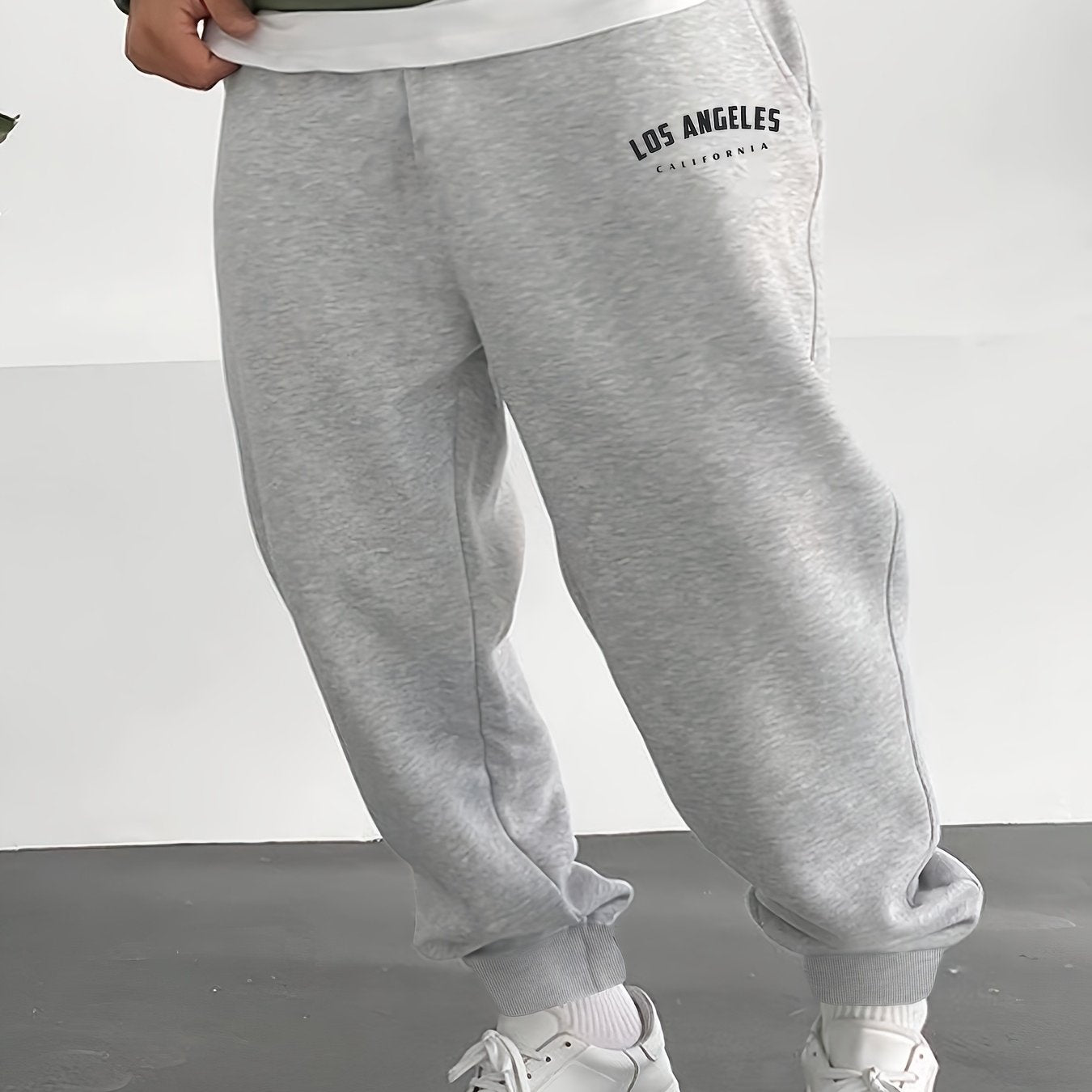 Sweatpants décontractés grande taille pour homme – tissu tricot polyester, coupe ample, légèrement extensible, couleur unie avec imprimé lettres