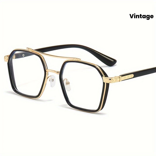 Trendy Full Rim Square Eyeglasses for Men & Women - Spectacle Frame with Golden-Tone Metal Accents, Black PC Material, Clear Lenses, Stylish Retro Design, Eyewear|Elegant Golden Accents|Lightweight Glasses