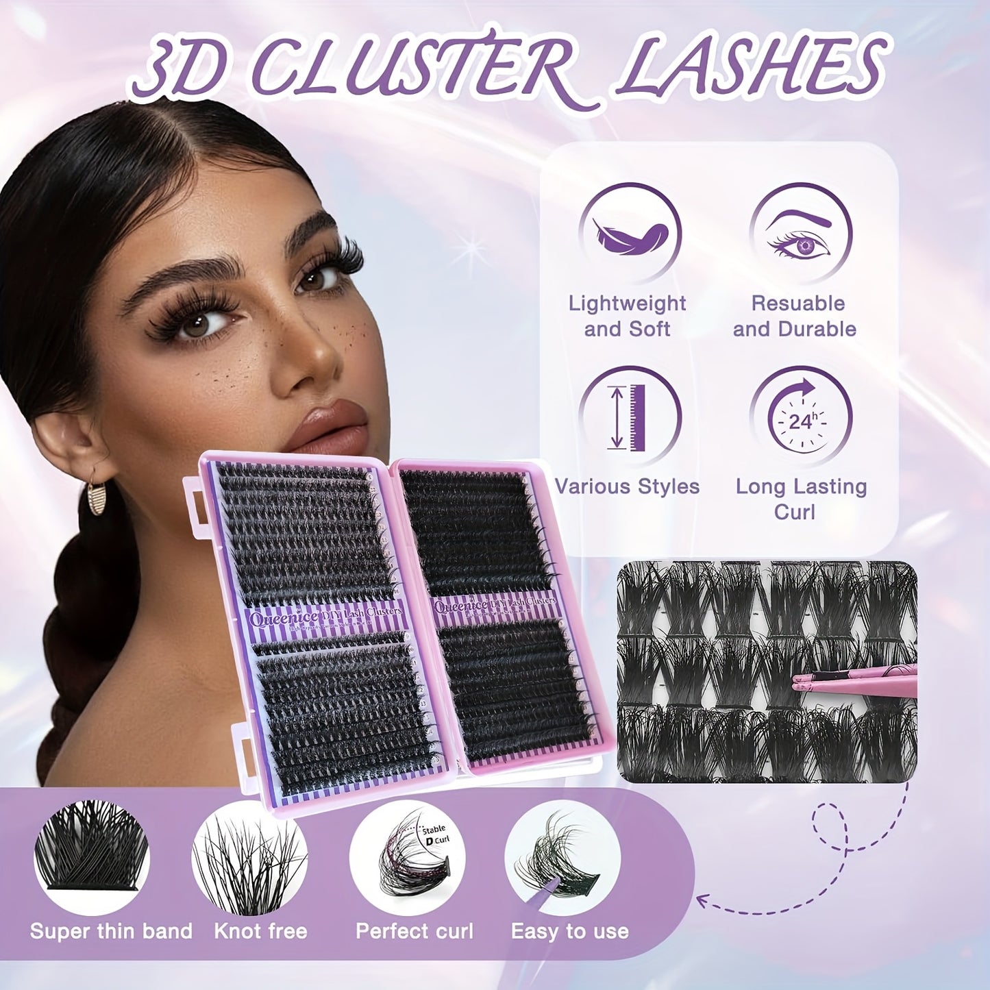 Kit d’Extensions de Cils Fluffy – 800 pcs, Auto-Application, Paquets Épais, Cils Individuels Wispy, D Curl (50D/60D/80D/100D), Réutilisables et Débutant-Friendly
