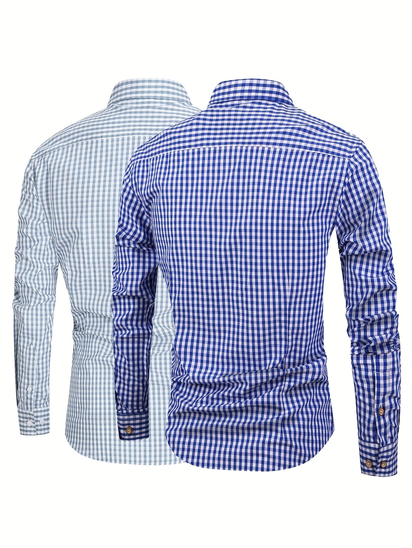 Men's cotton plaid casual long sleeve shirt; 2pcs