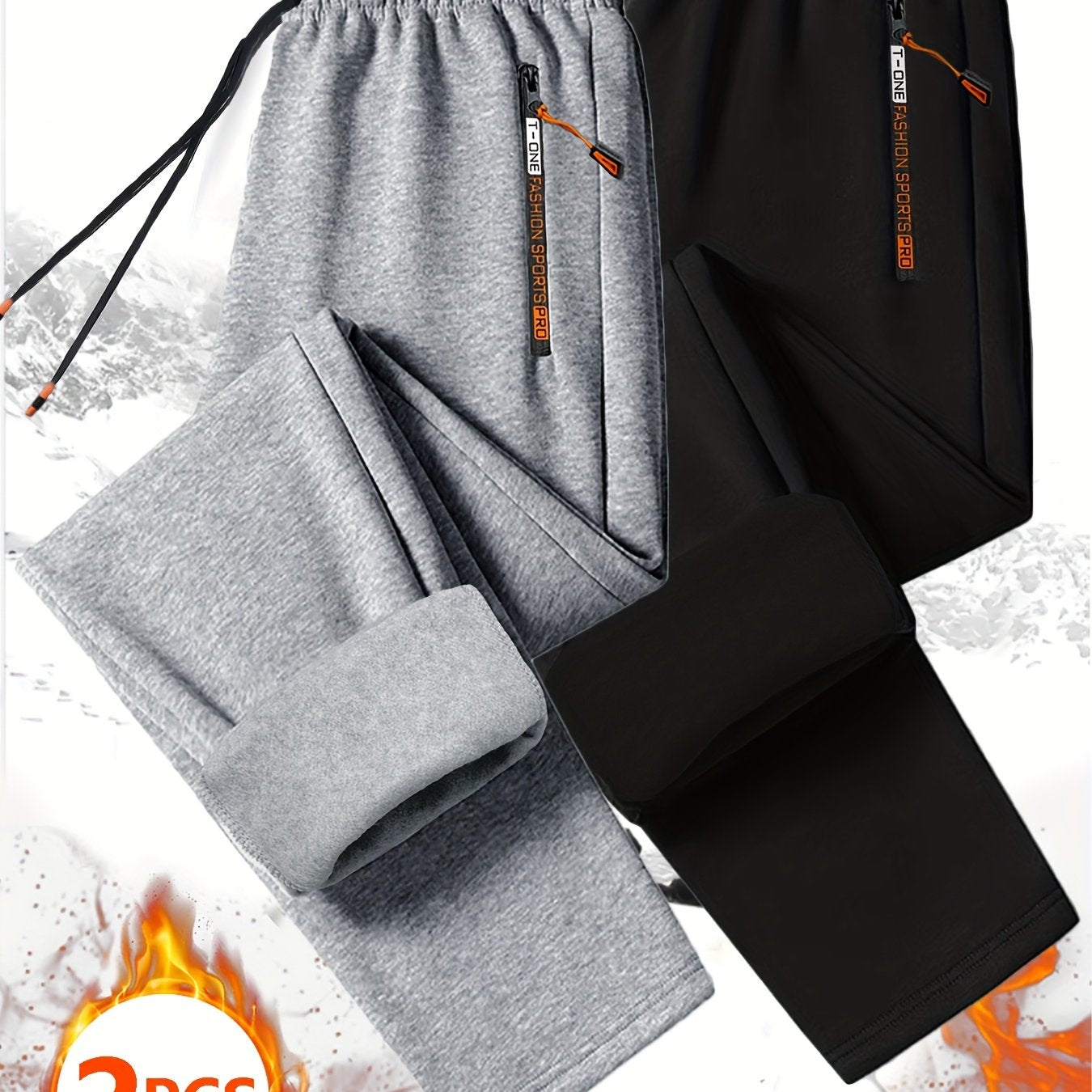 Pantalons thermiques en polaire pour homme (2 pièces) – poches zippées, taille à cordon, pantalons d’hiver chauds et résistants, idéals sport, course et activités extérieures, bleu marine, lavables à la main